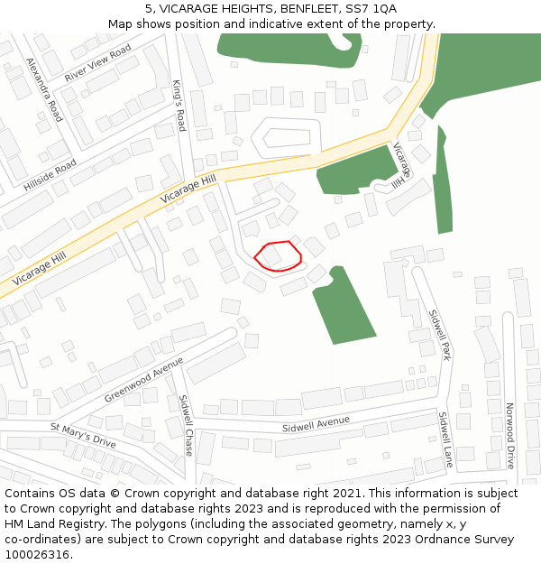 5, VICARAGE HEIGHTS, BENFLEET, SS7 1QA: Location map and indicative extent of plot