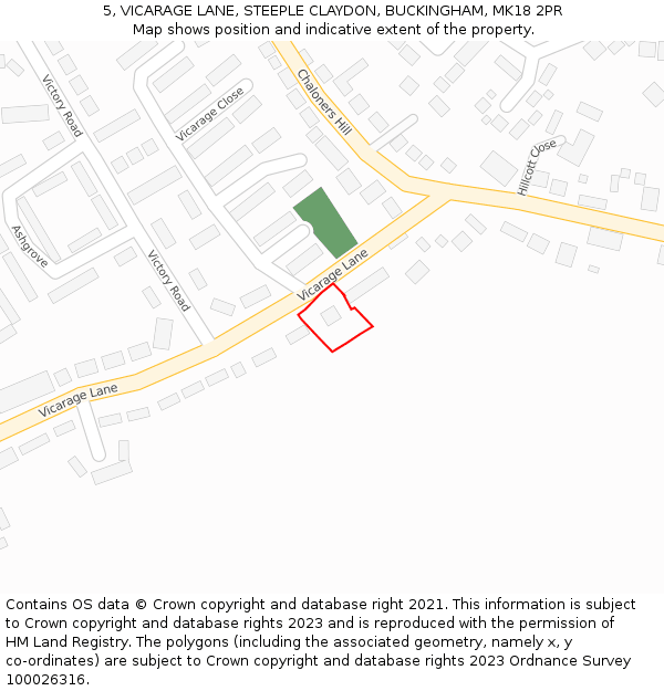 5, VICARAGE LANE, STEEPLE CLAYDON, BUCKINGHAM, MK18 2PR: Location map and indicative extent of plot