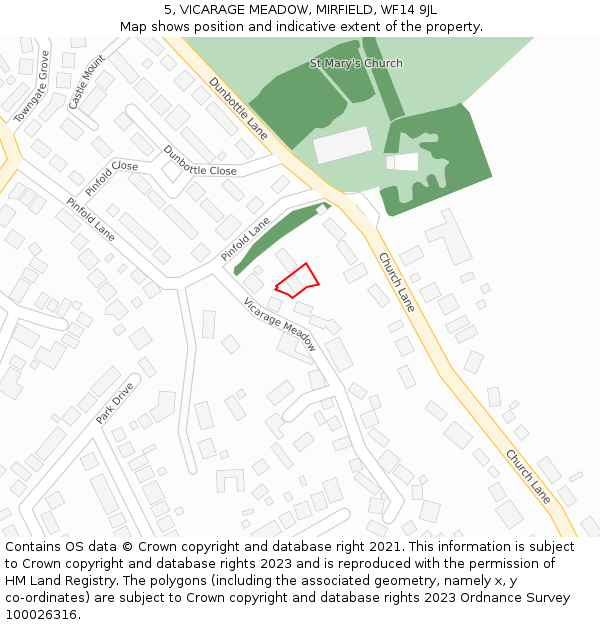 5, VICARAGE MEADOW, MIRFIELD, WF14 9JL: Location map and indicative extent of plot