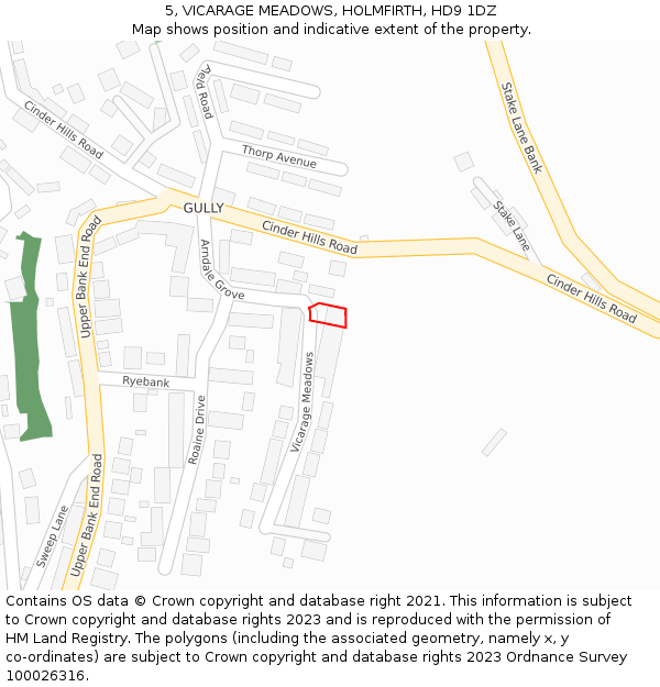 5, VICARAGE MEADOWS, HOLMFIRTH, HD9 1DZ: Location map and indicative extent of plot