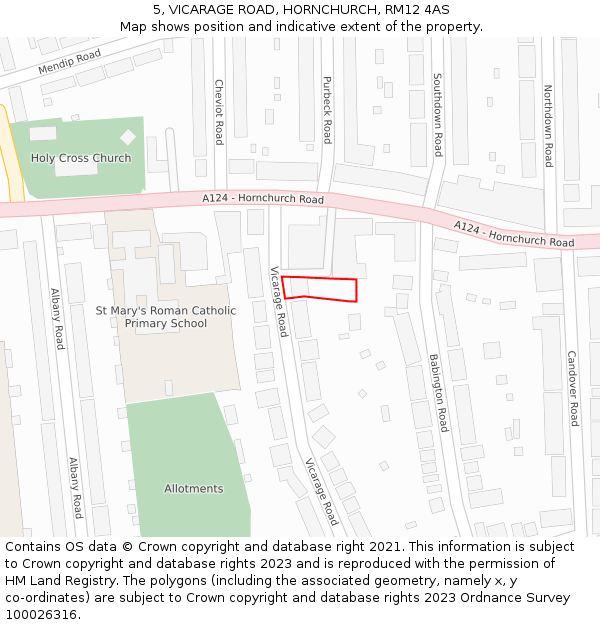 5, VICARAGE ROAD, HORNCHURCH, RM12 4AS: Location map and indicative extent of plot