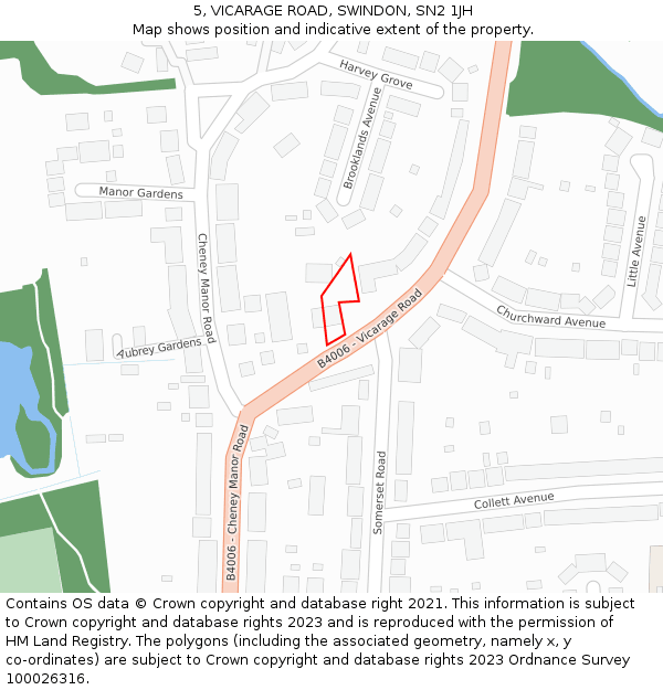 5, VICARAGE ROAD, SWINDON, SN2 1JH: Location map and indicative extent of plot