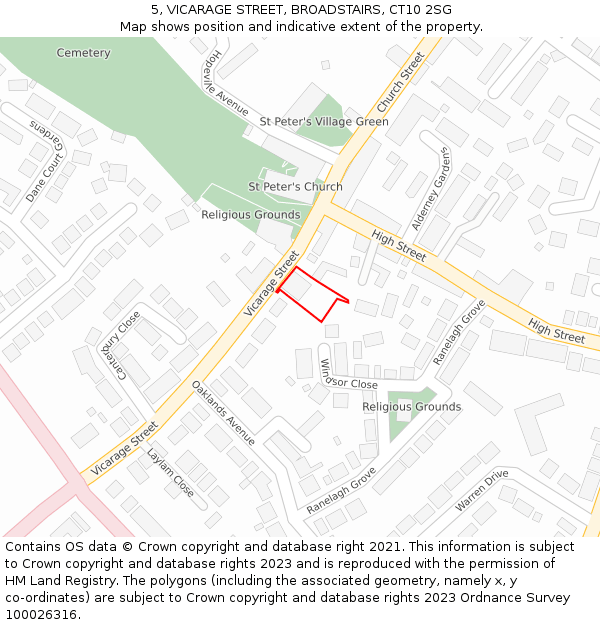 5, VICARAGE STREET, BROADSTAIRS, CT10 2SG: Location map and indicative extent of plot