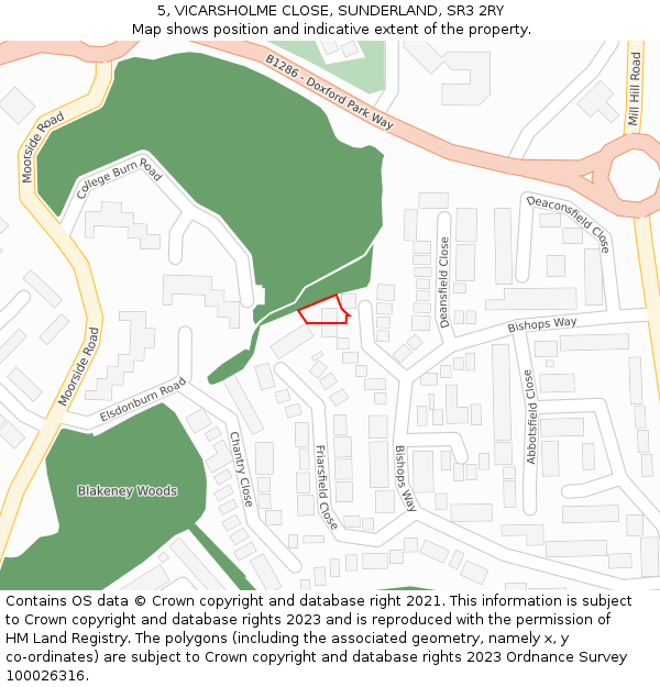 5, VICARSHOLME CLOSE, SUNDERLAND, SR3 2RY: Location map and indicative extent of plot