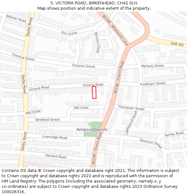 5, VICTORIA ROAD, BIRKENHEAD, CH42 0LN: Location map and indicative extent of plot