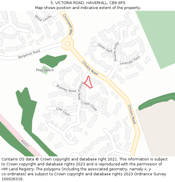 5, VICTORIA ROAD, HAVERHILL, CB9 9PS: Location map and indicative extent of plot