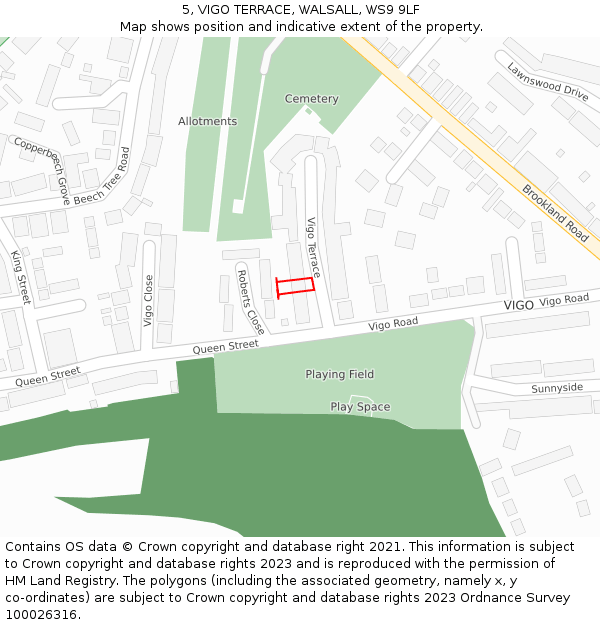 5, VIGO TERRACE, WALSALL, WS9 9LF: Location map and indicative extent of plot