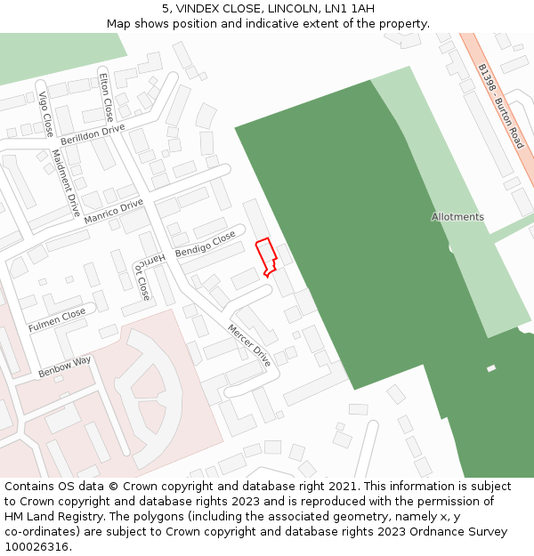 5, VINDEX CLOSE, LINCOLN, LN1 1AH: Location map and indicative extent of plot