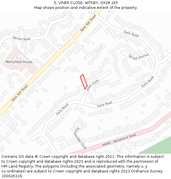 5, VINER CLOSE, WITNEY, OX28 1EP: Location map and indicative extent of plot