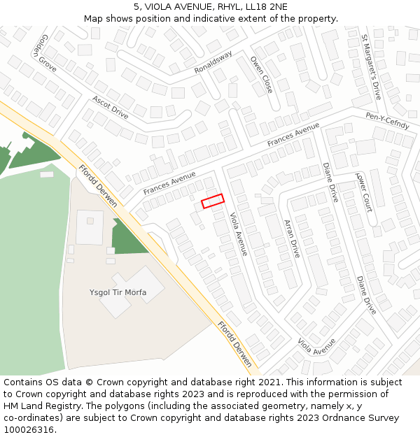 5, VIOLA AVENUE, RHYL, LL18 2NE: Location map and indicative extent of plot