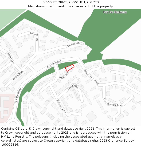 5, VIOLET DRIVE, PLYMOUTH, PL6 7TD: Location map and indicative extent of plot