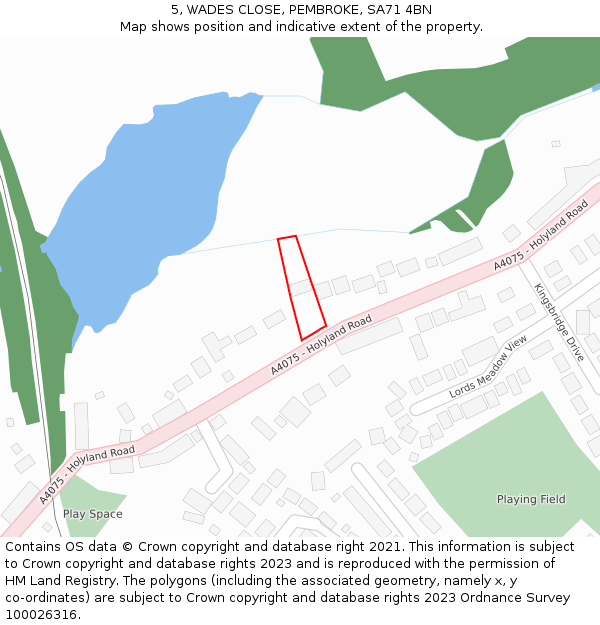 5, WADES CLOSE, PEMBROKE, SA71 4BN: Location map and indicative extent of plot