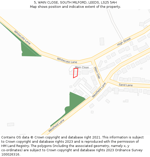 5, WAIN CLOSE, SOUTH MILFORD, LEEDS, LS25 5AH: Location map and indicative extent of plot