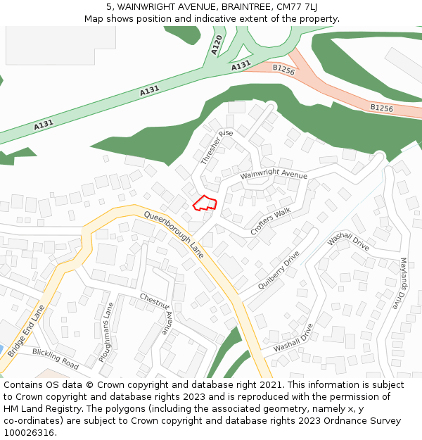 5, WAINWRIGHT AVENUE, BRAINTREE, CM77 7LJ: Location map and indicative extent of plot