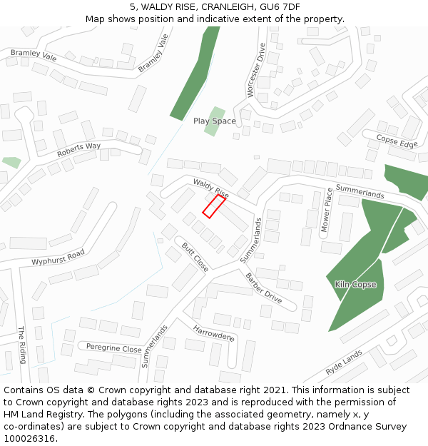 5, WALDY RISE, CRANLEIGH, GU6 7DF: Location map and indicative extent of plot