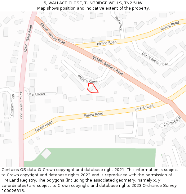 5, WALLACE CLOSE, TUNBRIDGE WELLS, TN2 5HW: Location map and indicative extent of plot