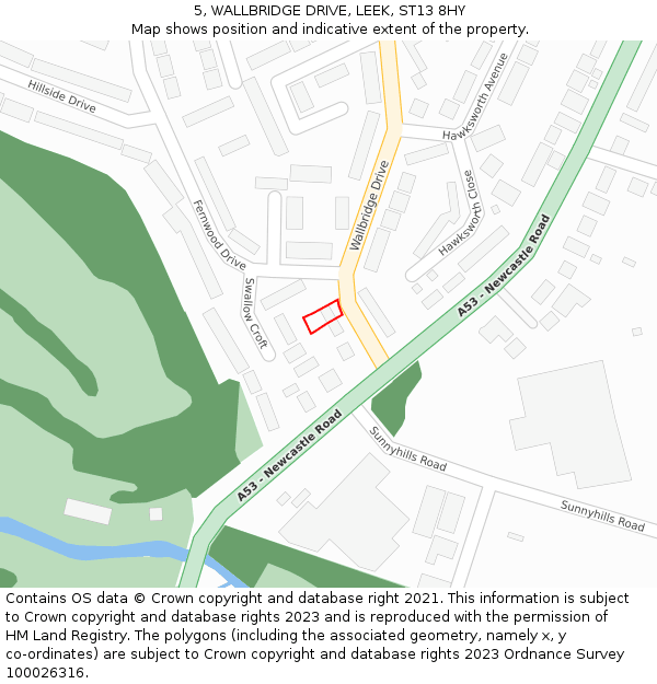 5, WALLBRIDGE DRIVE, LEEK, ST13 8HY: Location map and indicative extent of plot