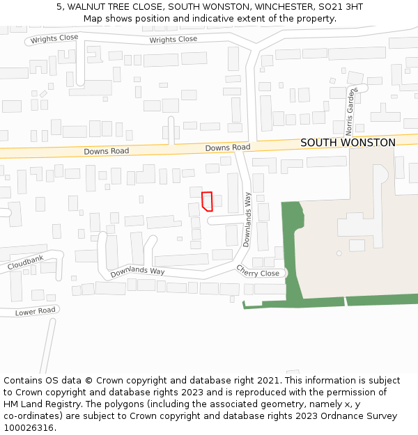 5, WALNUT TREE CLOSE, SOUTH WONSTON, WINCHESTER, SO21 3HT: Location map and indicative extent of plot