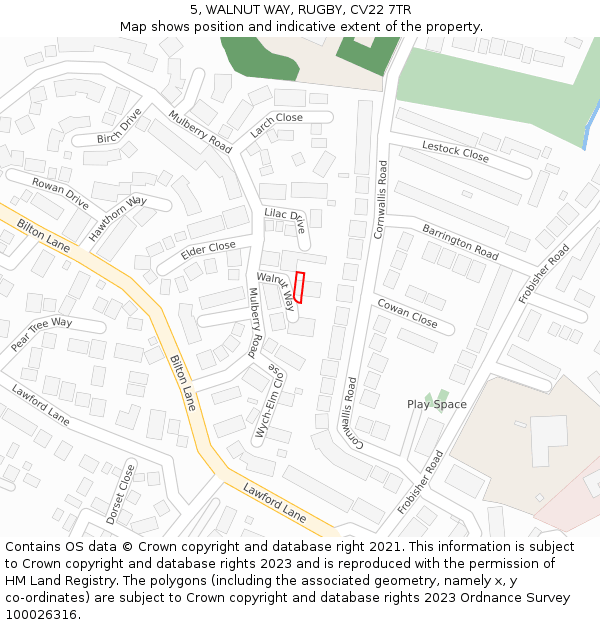 5, WALNUT WAY, RUGBY, CV22 7TR: Location map and indicative extent of plot