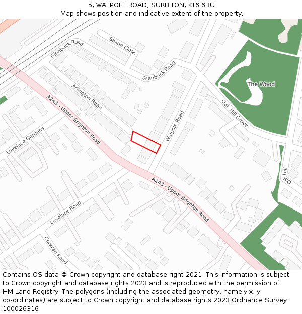 5, WALPOLE ROAD, SURBITON, KT6 6BU: Location map and indicative extent of plot