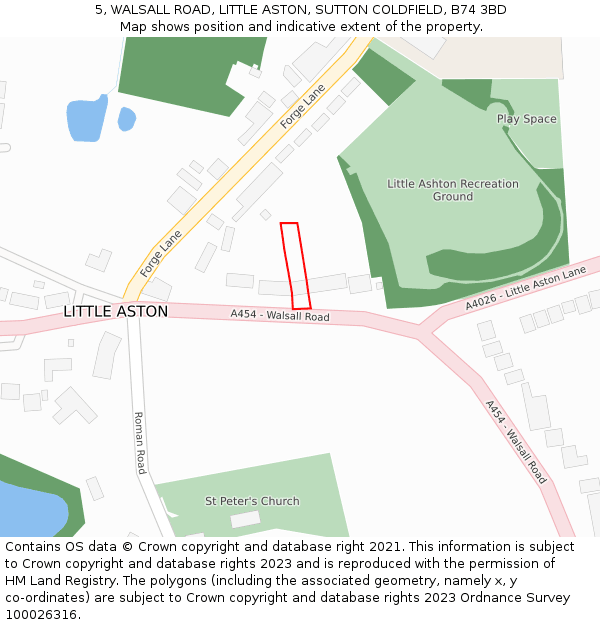 5, WALSALL ROAD, LITTLE ASTON, SUTTON COLDFIELD, B74 3BD: Location map and indicative extent of plot