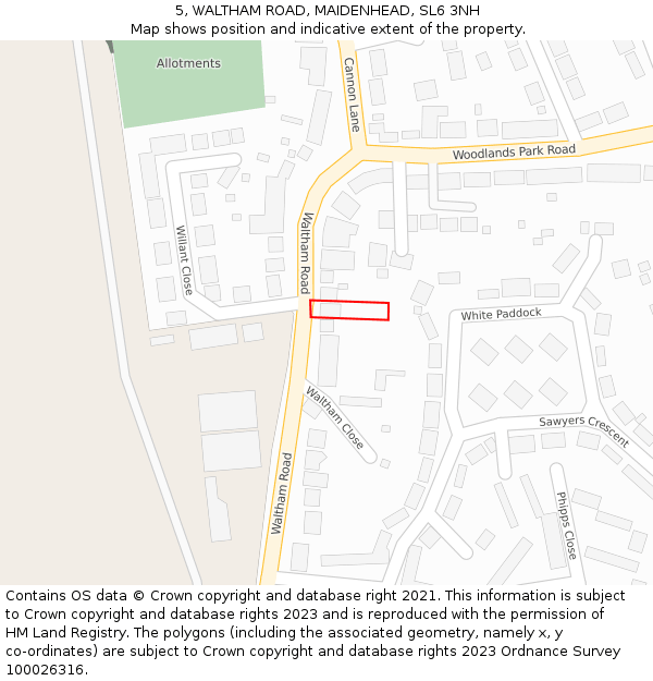 5, WALTHAM ROAD, MAIDENHEAD, SL6 3NH: Location map and indicative extent of plot