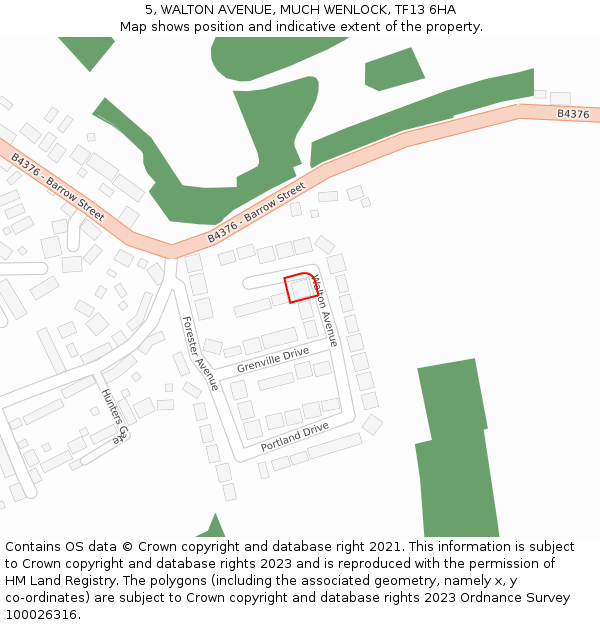 5, WALTON AVENUE, MUCH WENLOCK, TF13 6HA: Location map and indicative extent of plot