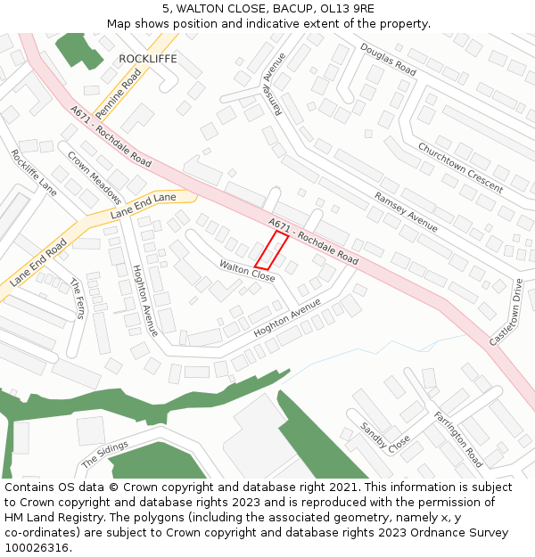 5, WALTON CLOSE, BACUP, OL13 9RE: Location map and indicative extent of plot