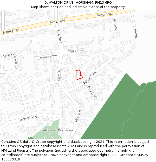 5, WALTON DRIVE, HORSHAM, RH13 6RQ: Location map and indicative extent of plot