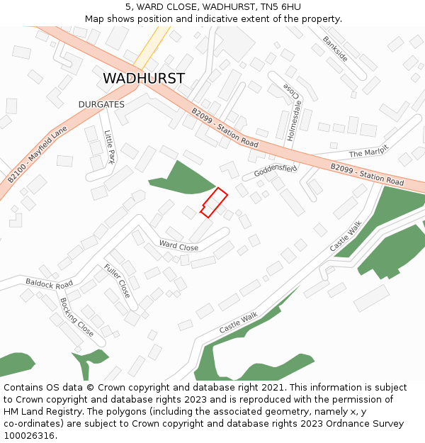 5, WARD CLOSE, WADHURST, TN5 6HU: Location map and indicative extent of plot