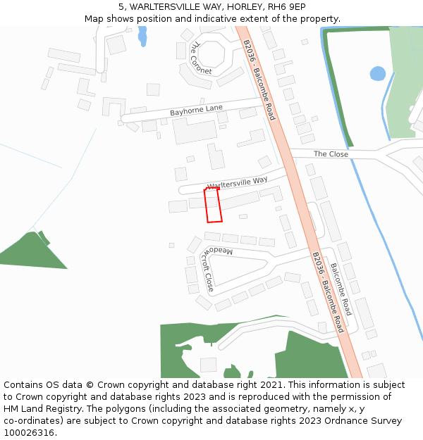 5, WARLTERSVILLE WAY, HORLEY, RH6 9EP: Location map and indicative extent of plot