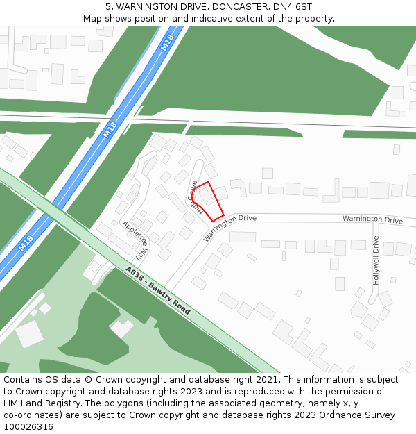 5, WARNINGTON DRIVE, DONCASTER, DN4 6ST: Location map and indicative extent of plot