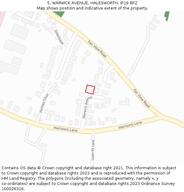 5, WARWICK AVENUE, HALESWORTH, IP19 8PZ: Location map and indicative extent of plot