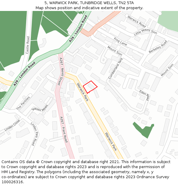 5, WARWICK PARK, TUNBRIDGE WELLS, TN2 5TA: Location map and indicative extent of plot