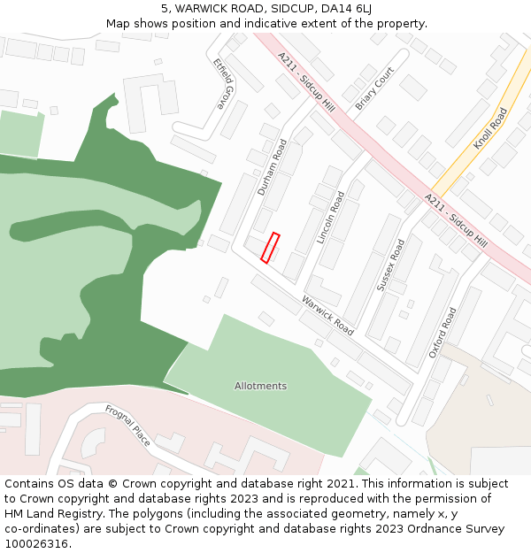 5, WARWICK ROAD, SIDCUP, DA14 6LJ: Location map and indicative extent of plot