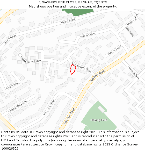 5, WASHBOURNE CLOSE, BRIXHAM, TQ5 9TG: Location map and indicative extent of plot
