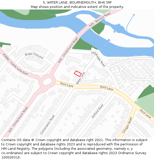 5, WATER LANE, BOURNEMOUTH, BH6 5RF: Location map and indicative extent of plot