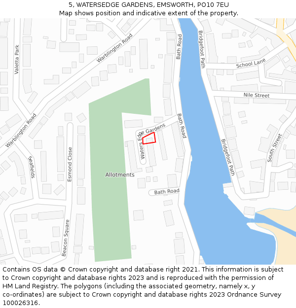 5, WATERSEDGE GARDENS, EMSWORTH, PO10 7EU: Location map and indicative extent of plot