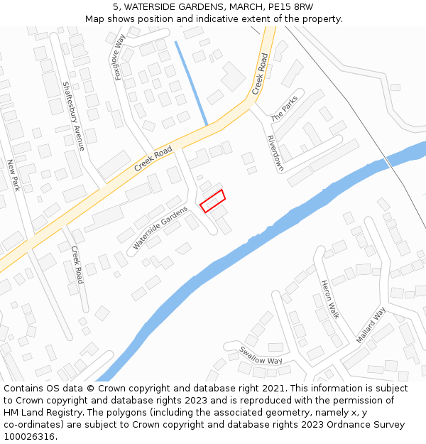 5, WATERSIDE GARDENS, MARCH, PE15 8RW: Location map and indicative extent of plot