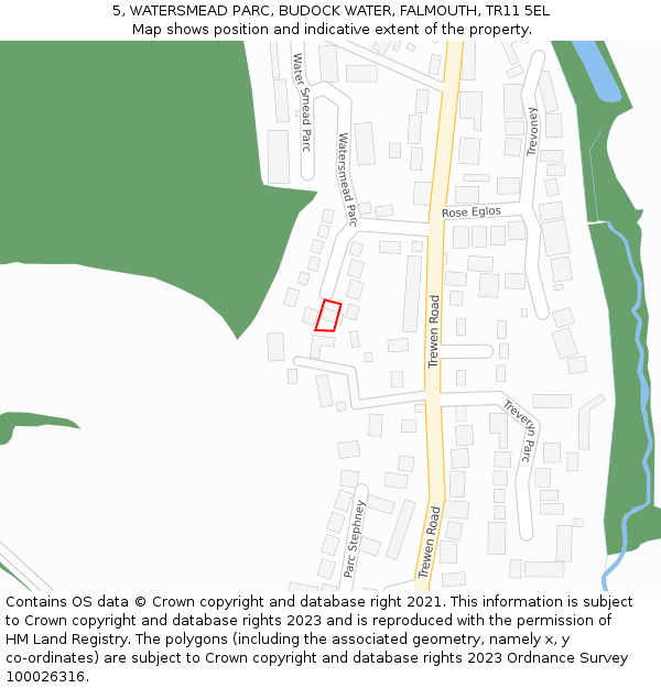 5, WATERSMEAD PARC, BUDOCK WATER, FALMOUTH, TR11 5EL: Location map and indicative extent of plot