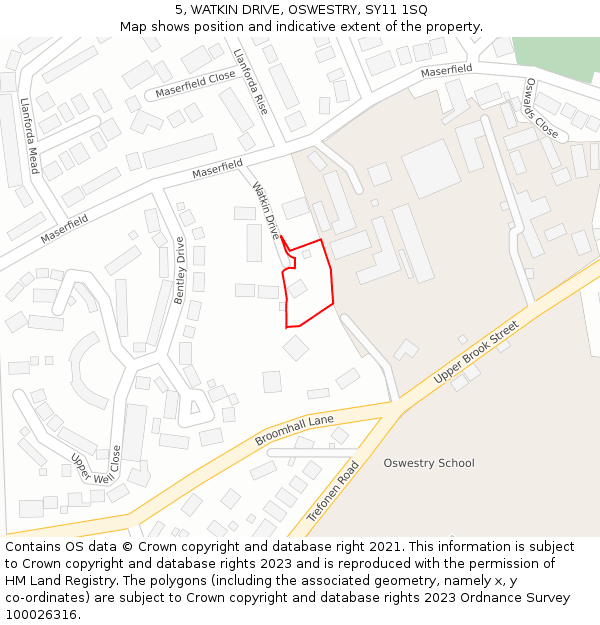 5, WATKIN DRIVE, OSWESTRY, SY11 1SQ: Location map and indicative extent of plot