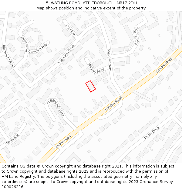 5, WATLING ROAD, ATTLEBOROUGH, NR17 2DH: Location map and indicative extent of plot