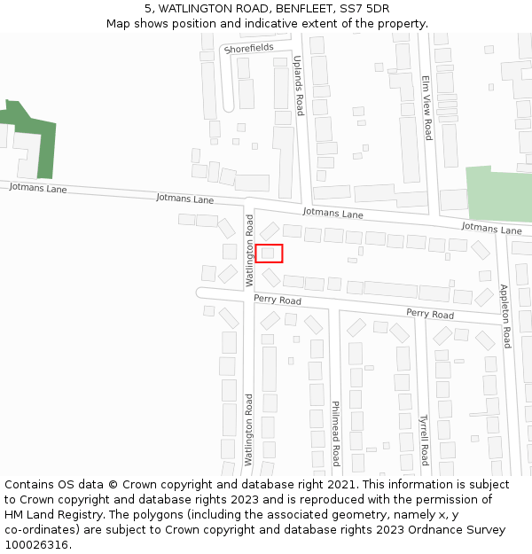 5, WATLINGTON ROAD, BENFLEET, SS7 5DR: Location map and indicative extent of plot