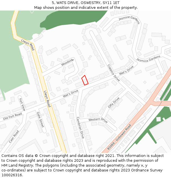 5, WATS DRIVE, OSWESTRY, SY11 1ET: Location map and indicative extent of plot