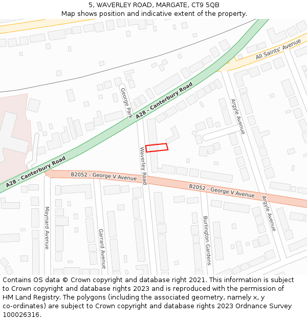 5, WAVERLEY ROAD, MARGATE, CT9 5QB: Location map and indicative extent of plot