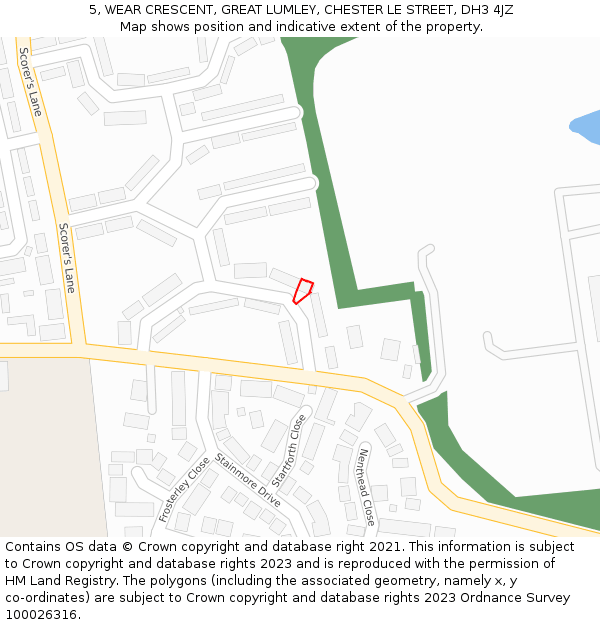 5, WEAR CRESCENT, GREAT LUMLEY, CHESTER LE STREET, DH3 4JZ: Location map and indicative extent of plot