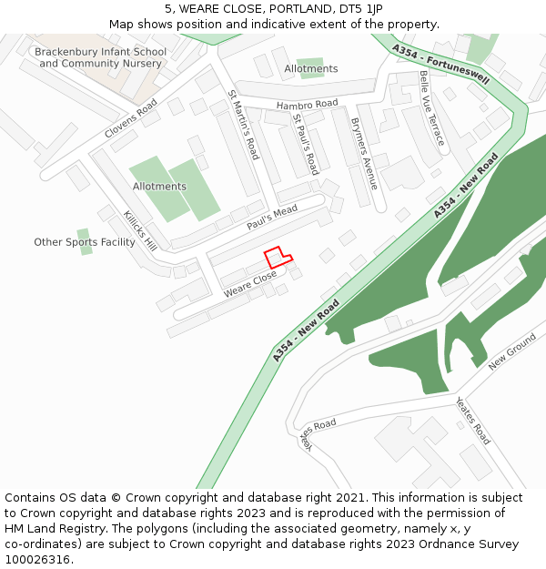 5, WEARE CLOSE, PORTLAND, DT5 1JP: Location map and indicative extent of plot