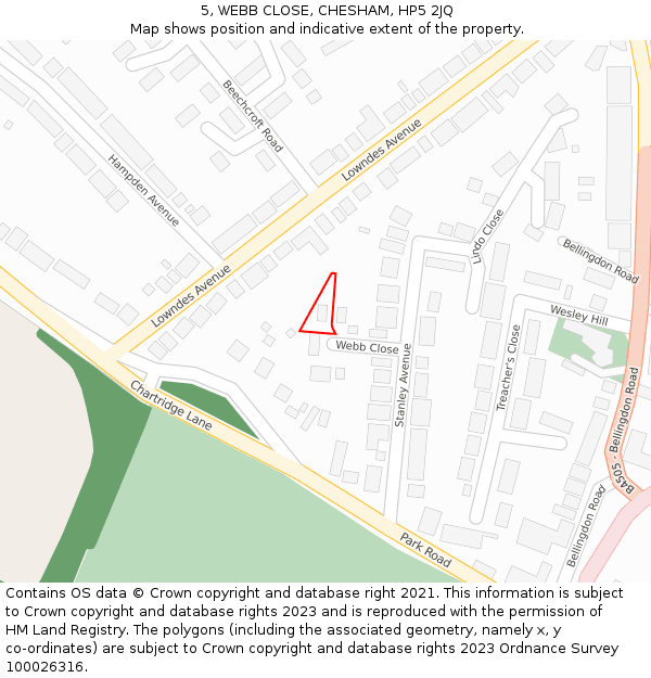 5, WEBB CLOSE, CHESHAM, HP5 2JQ: Location map and indicative extent of plot