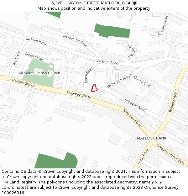 5, WELLINGTON STREET, MATLOCK, DE4 3JP: Location map and indicative extent of plot