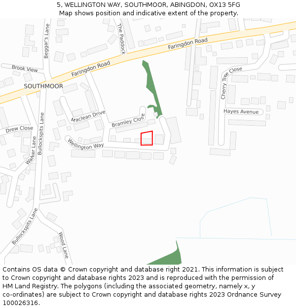 5, WELLINGTON WAY, SOUTHMOOR, ABINGDON, OX13 5FG: Location map and indicative extent of plot